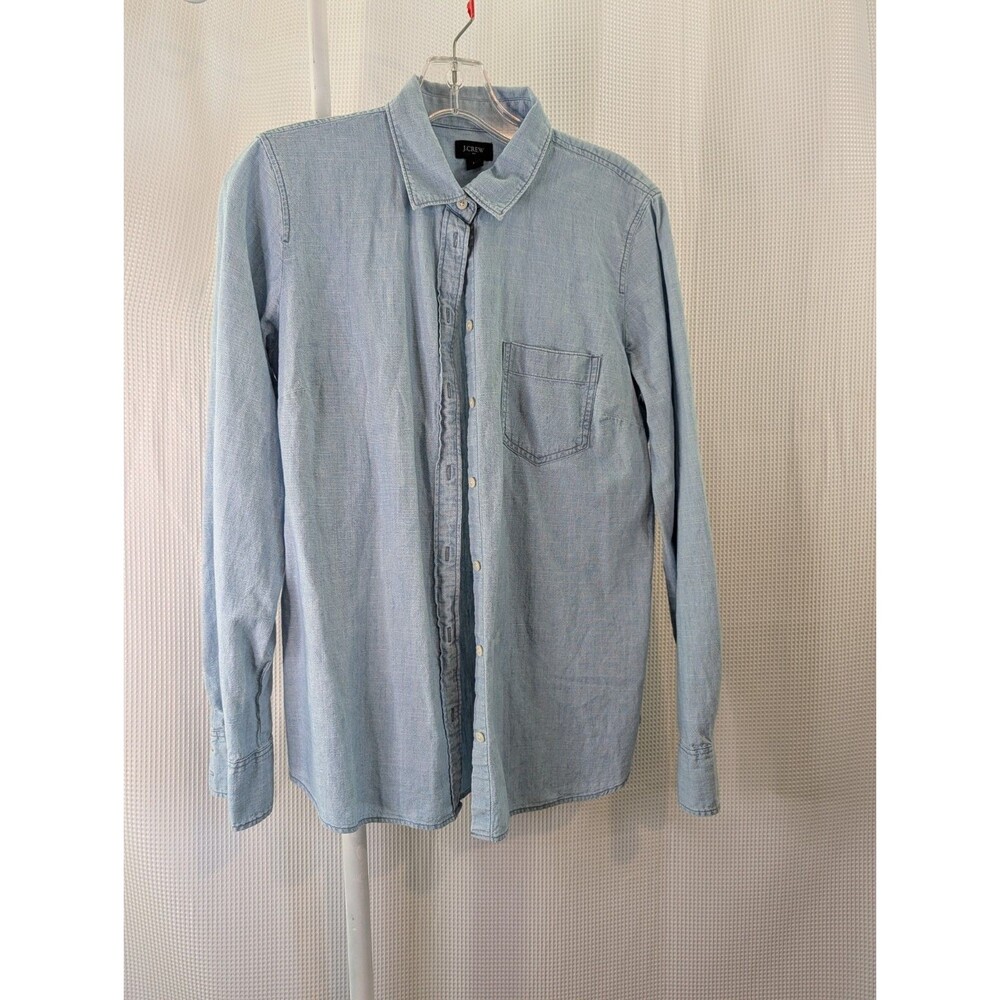 J. Crew Shirt Womens M Blue Button-Up Cotton Lightweight Chambray Denim (A13)